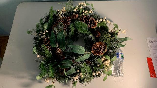 Lot 041: 24" Eucalyptus, Pinecone, Berry Light-up Artificial Wreath